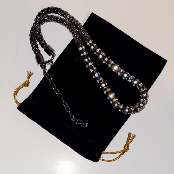 Rhinestone Necklace Chain, Adjustable Length Pewter-tone, New - Picture 7 of 7